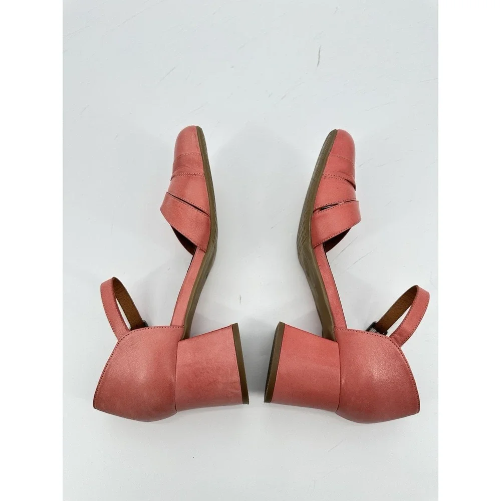 Miz Mooz Coral Pink Leather Mary Jane Block Heel Shoes EU 40 Boho Comfort Retro